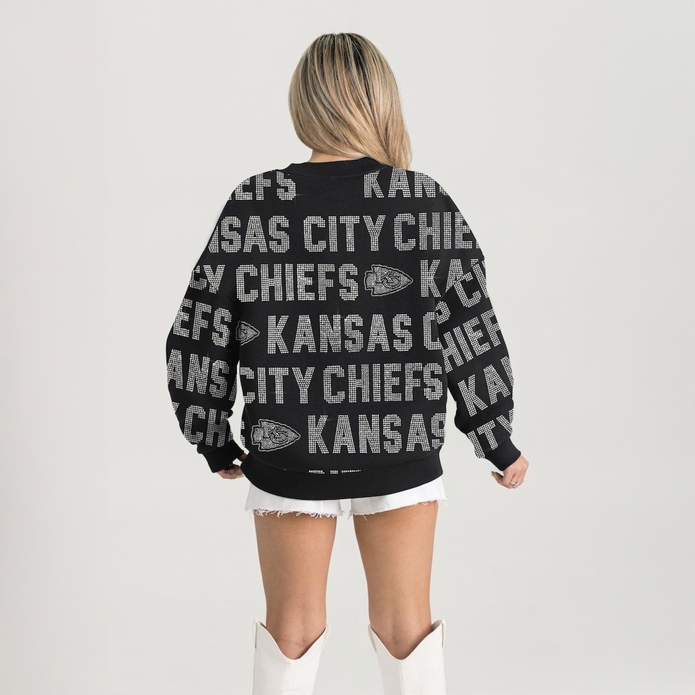 Kansas City Chiefs Rhinestone Sweatshirt Gameday Couture Medium Oversized Med - Picture 2 of 8